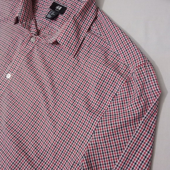 H&M Men's 2XL Shirt Slim Fit Plaid Easy Iron Long Sleeve Button Up - Picture 2 of 8